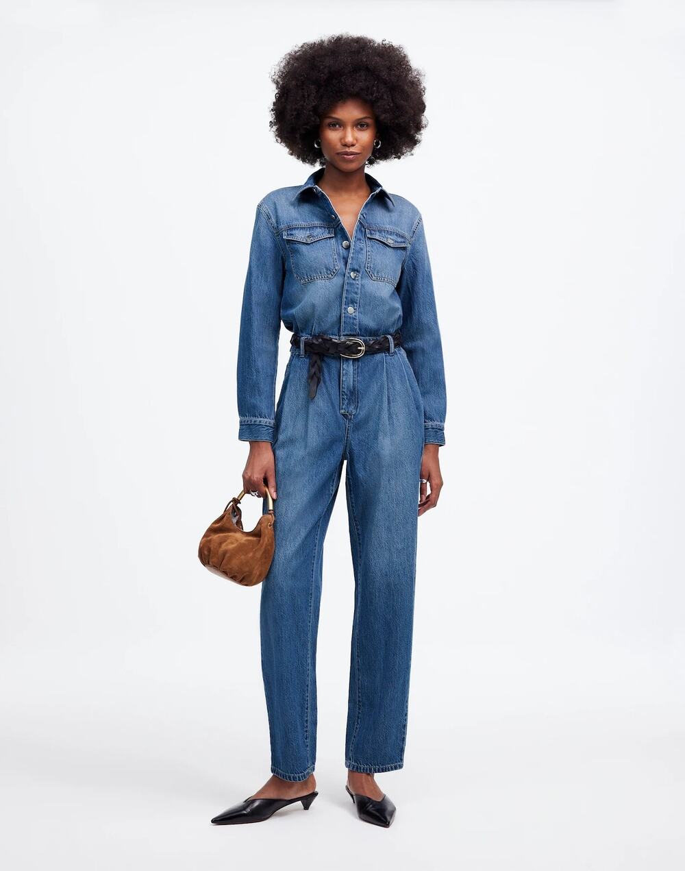 NWT Madewell Pleated Barrel-Leg Jumpsuit Airy Denim Baywood Wash Women's Size 14